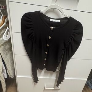 Zara Black Button-Down Shirt with Gold Accents